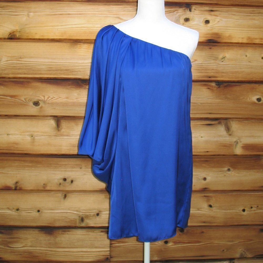 Blue One Shoulder Drape Dress - Picture 2 of 8